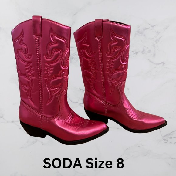 Soda Shoes - SODA METALLIC PINK WESTERN BOOTS